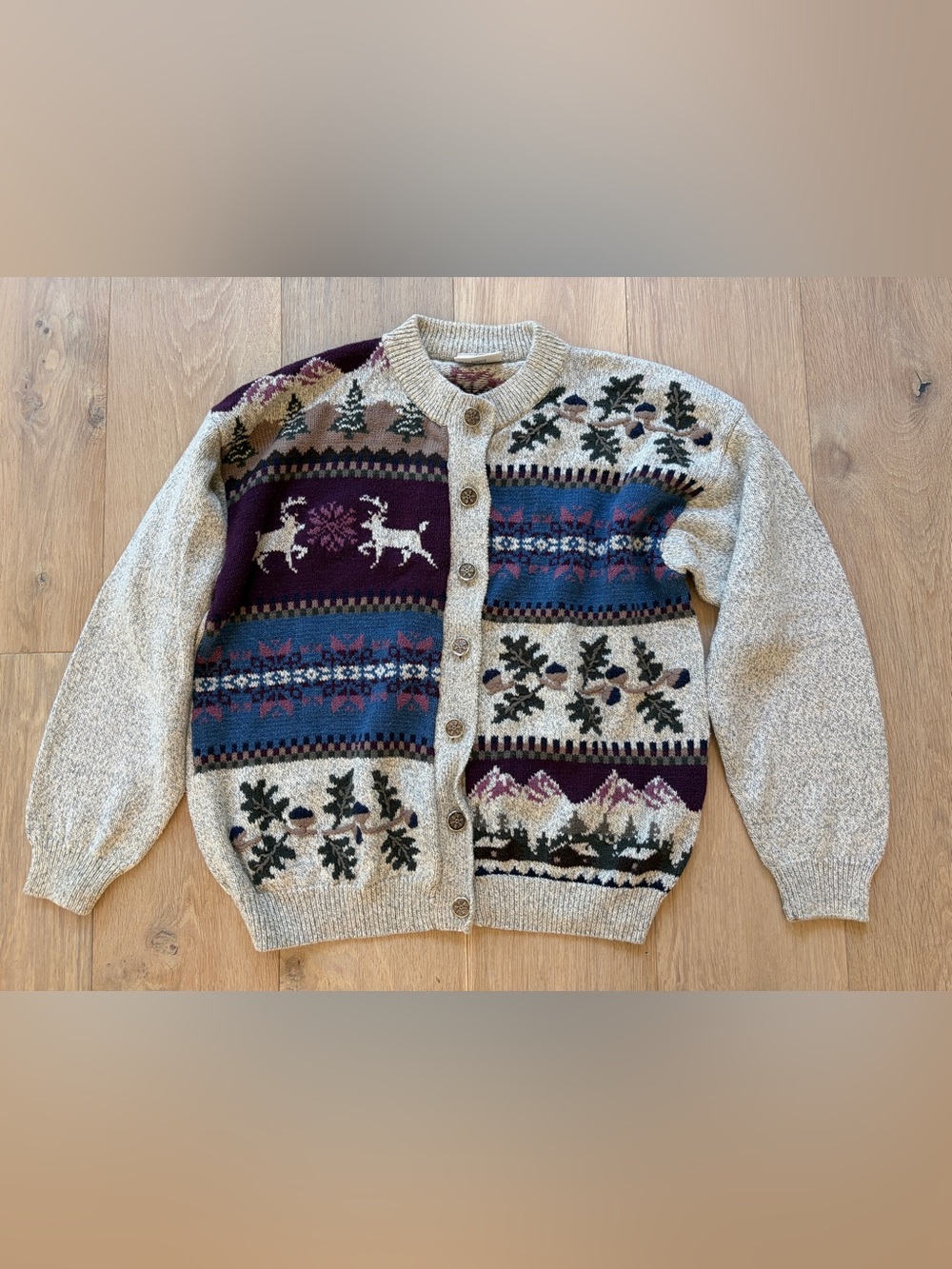 Northern reflections knit cottagecore winter fall embroidered cardigan silver L